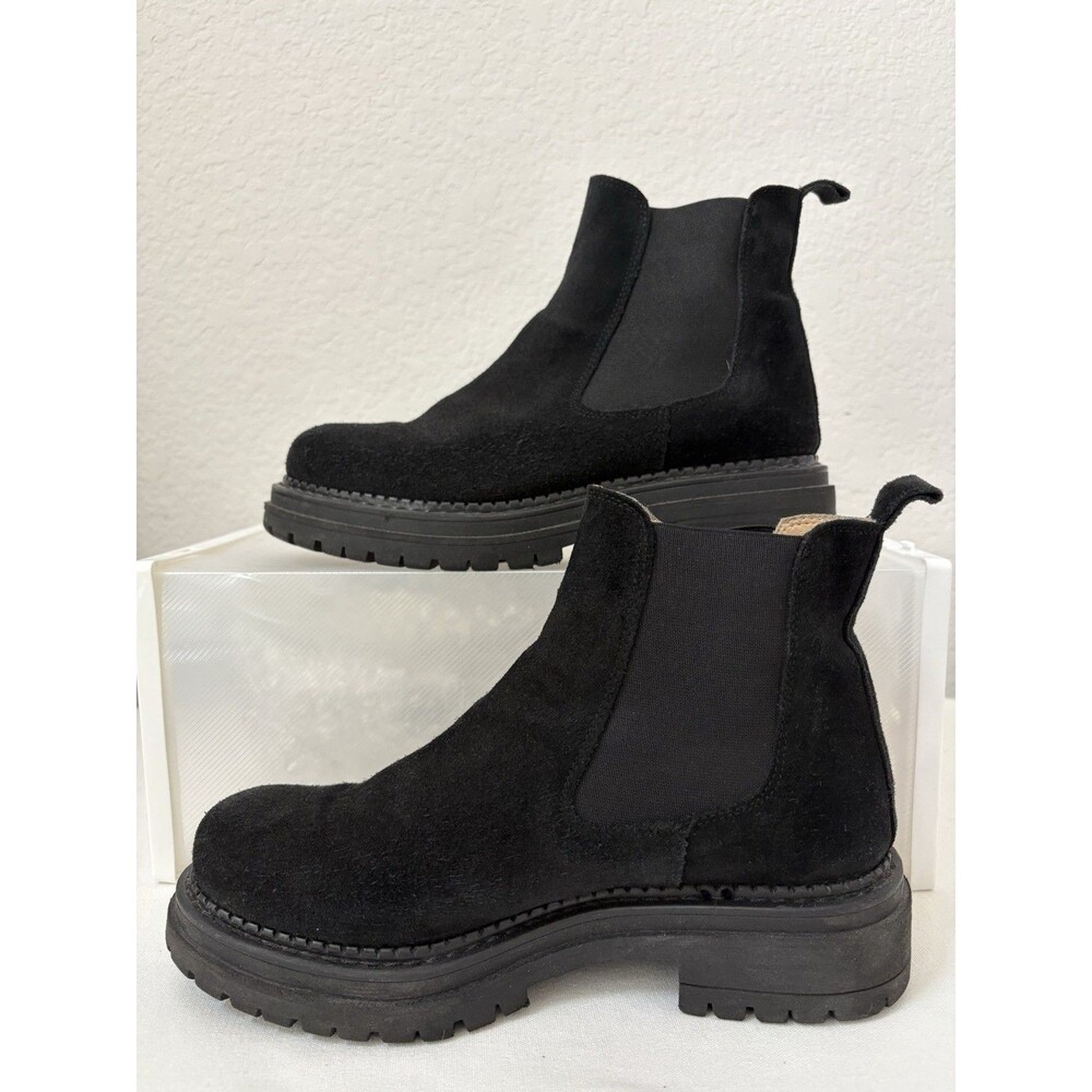 By Anthropologie Black Suede Chelsea Boots Chunky Platform Lug Sole Ankle Sz 37